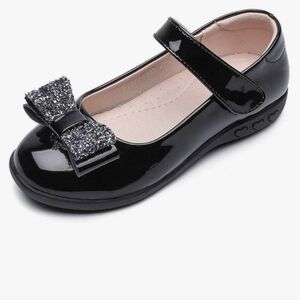 Black Leather dress flat ballet shoes size 30 little girls
